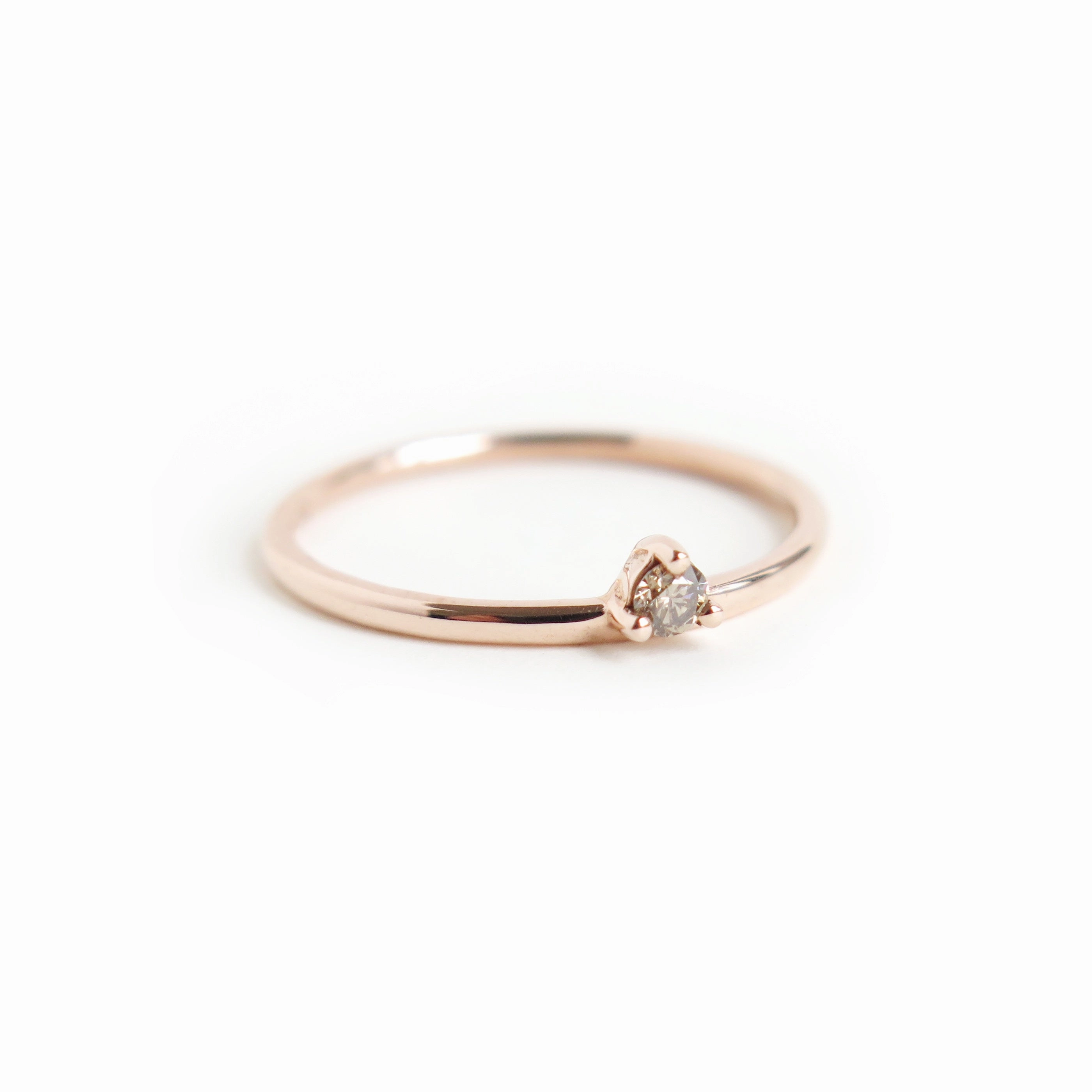 Three Claw Mini Cognac Diamond Ring in Rose Gold