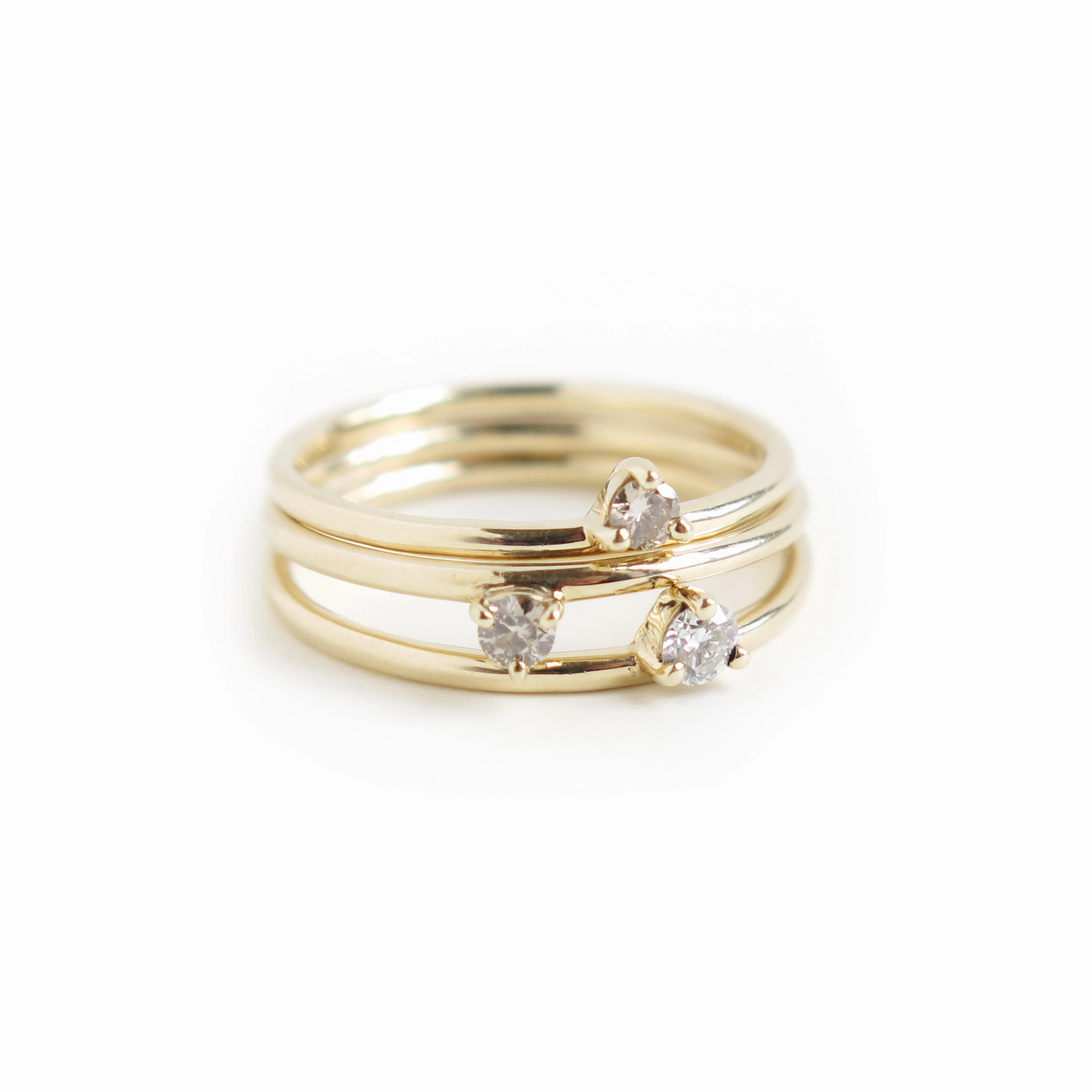 Three Claw Mini White Diamond Ring in Yellow Gold