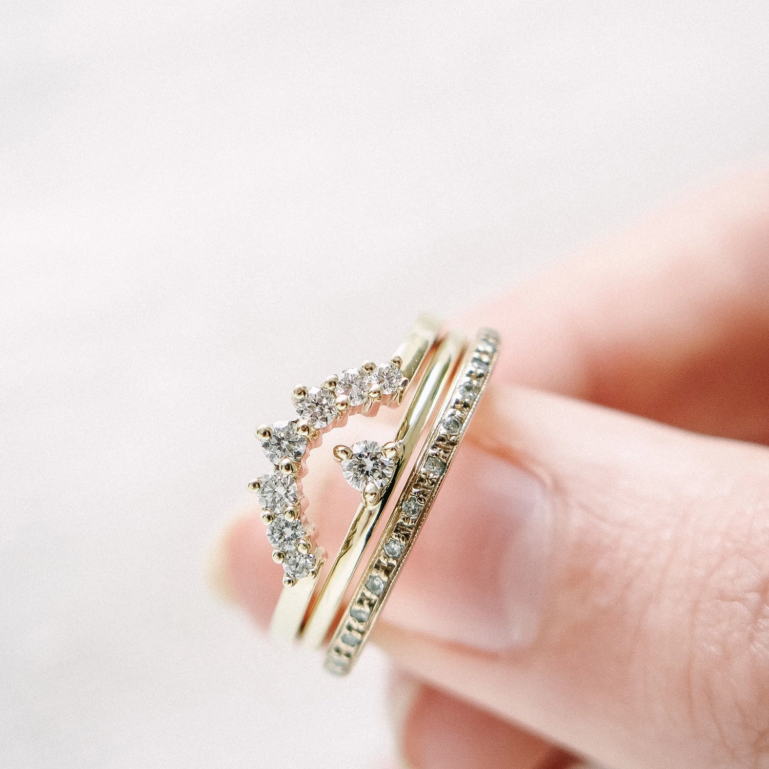 Three Claw Mini White Diamond Ring in Yellow Gold