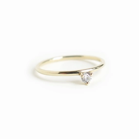 Three Claw Mini White Diamond Ring in Yellow Gold