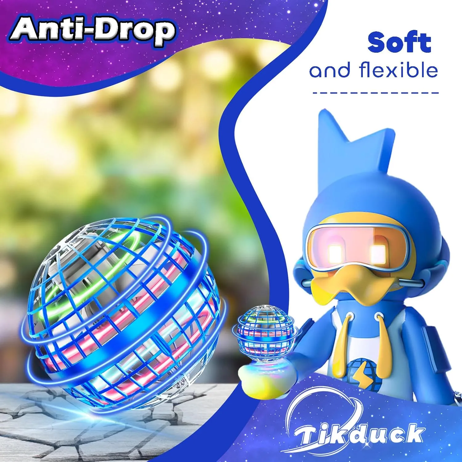 Tikduck Flying Orb Ball 2025 Toys Soaring Hover Pro Boomerang Galactic Fidget Cool Magic Hand Controlled Mini Drone Cosmic Globe Spinner Safe for 6 7 8 9 10  Year Old Kids Outdoor Toys (Blue-Silver)