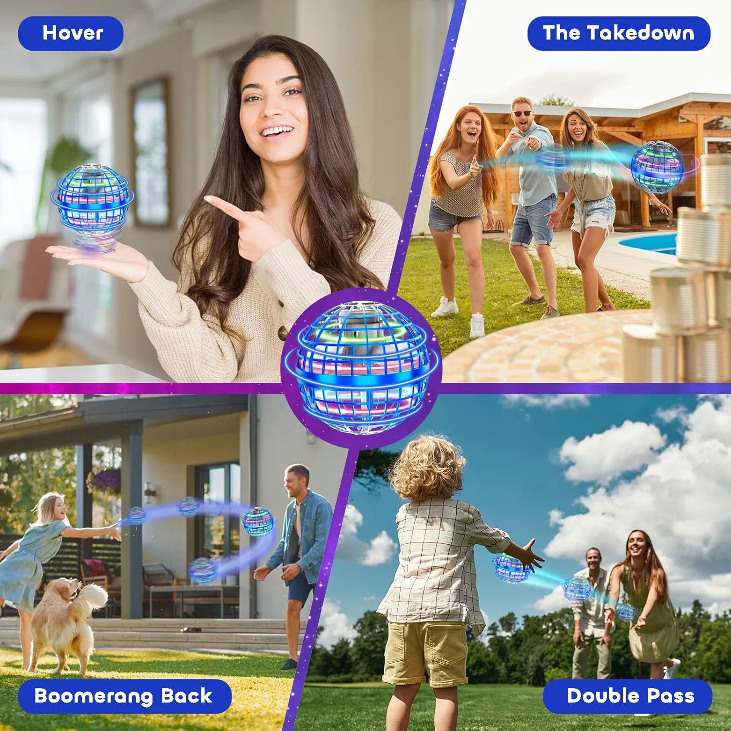 Tikduck Flying Orb Ball 2025 Toys Soaring Hover Pro Boomerang Galactic Fidget Cool Magic Hand Controlled Mini Drone Cosmic Globe Spinner Safe for 6 7 8 9 10  Year Old Kids Outdoor Toys (Blue-Silver)