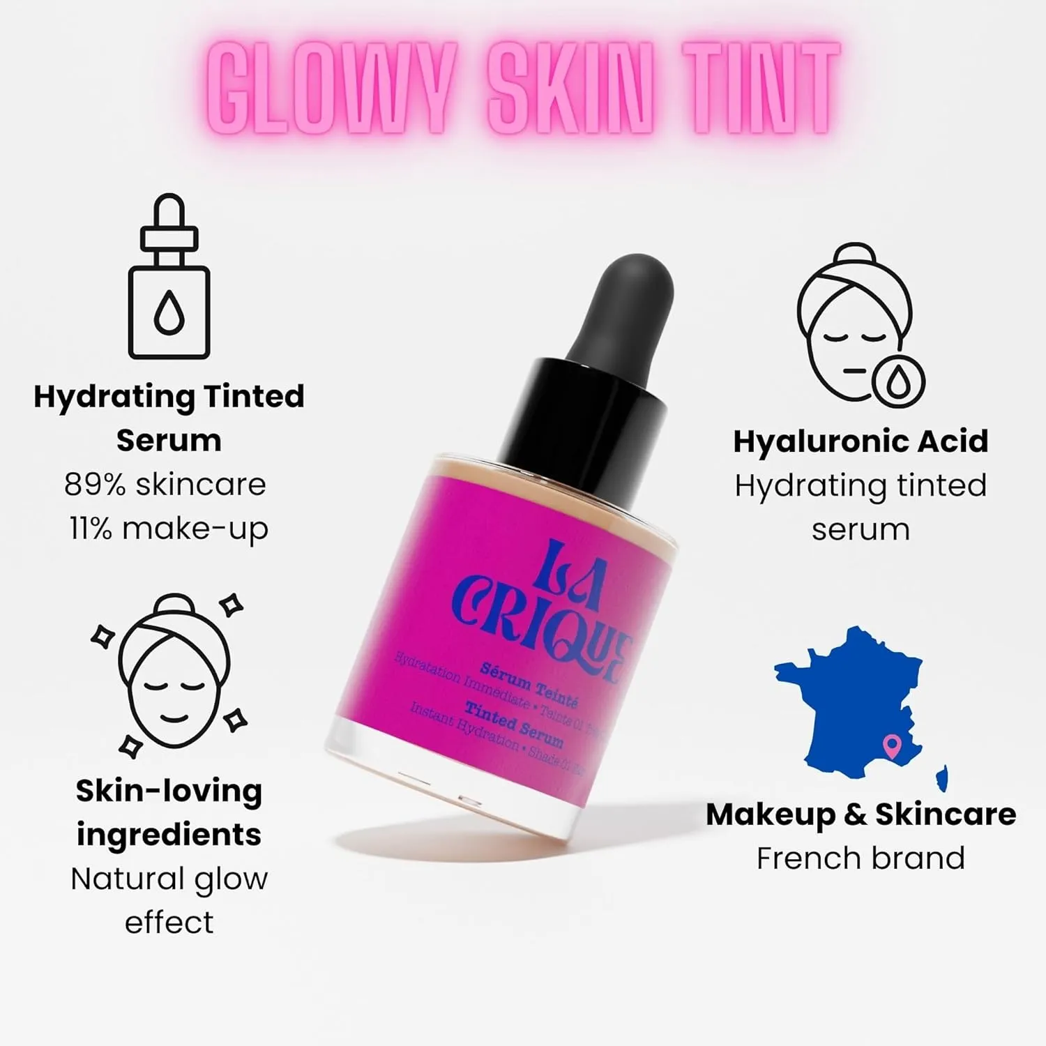Tinted Serum - Hydrating Face Serum with Hyaluronic Acid - Skin Tint - Lightweight Foundation for Skin Glow - 99% Natural Ingredients - Vegan Makeup & Skincare - 1.0 Fl Oz – 04 Deep