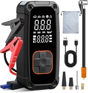 Tire Inflator Portable Air Compressor with Jump Starter - 150PSI & 25000mAh Car Battery Jump Starter with Tire Pressure Gauge,Electric Air Pump for Car Tires,Motorcycle,Bike, Balls