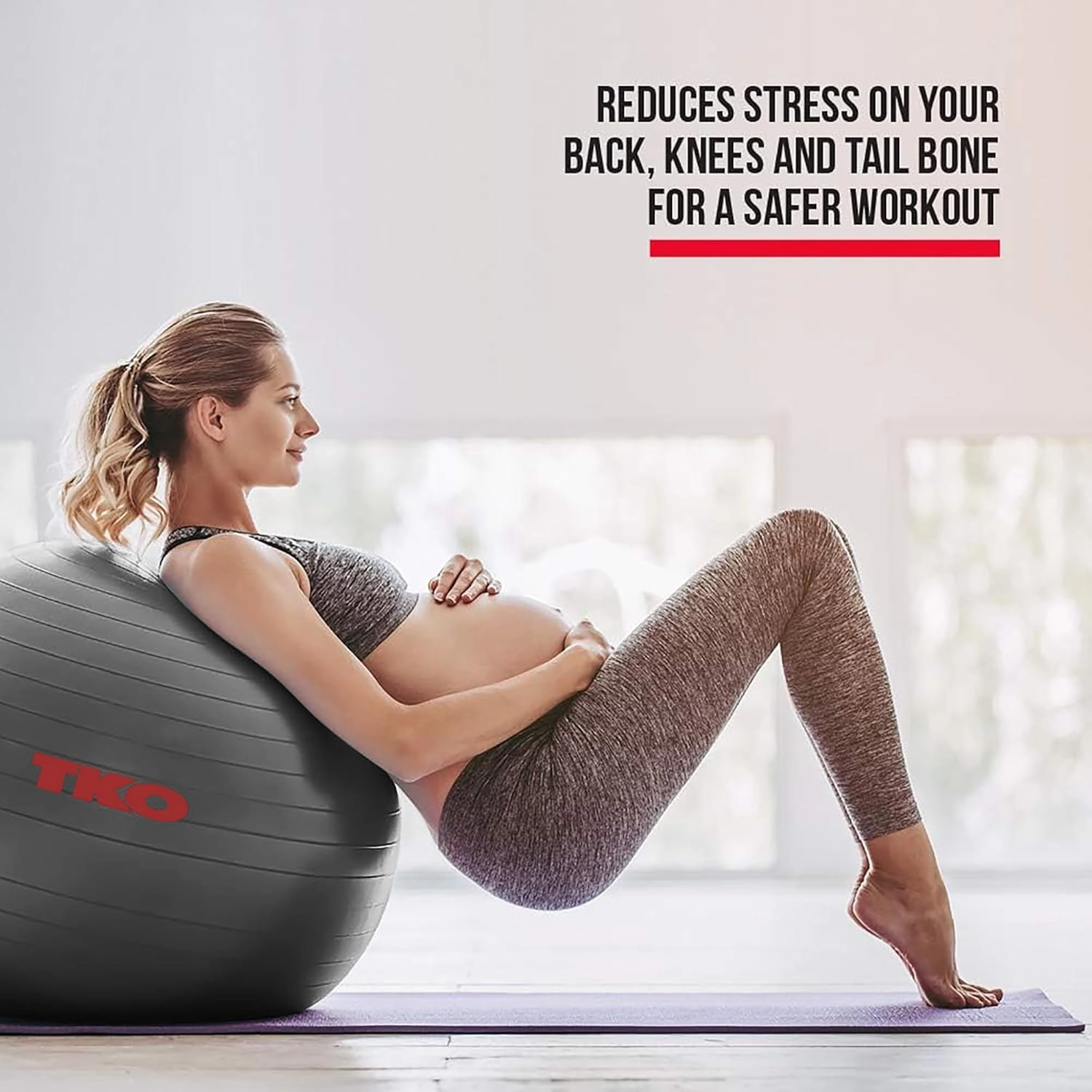 TKO Large Exercise Ball with Exercises & Pump - 65 or 74 cm Exercise Ball for Home Gym & Office Fitness - Professional-Grade Exercise Ball 65 or 75 cm for Stability, Balance & Core Strength