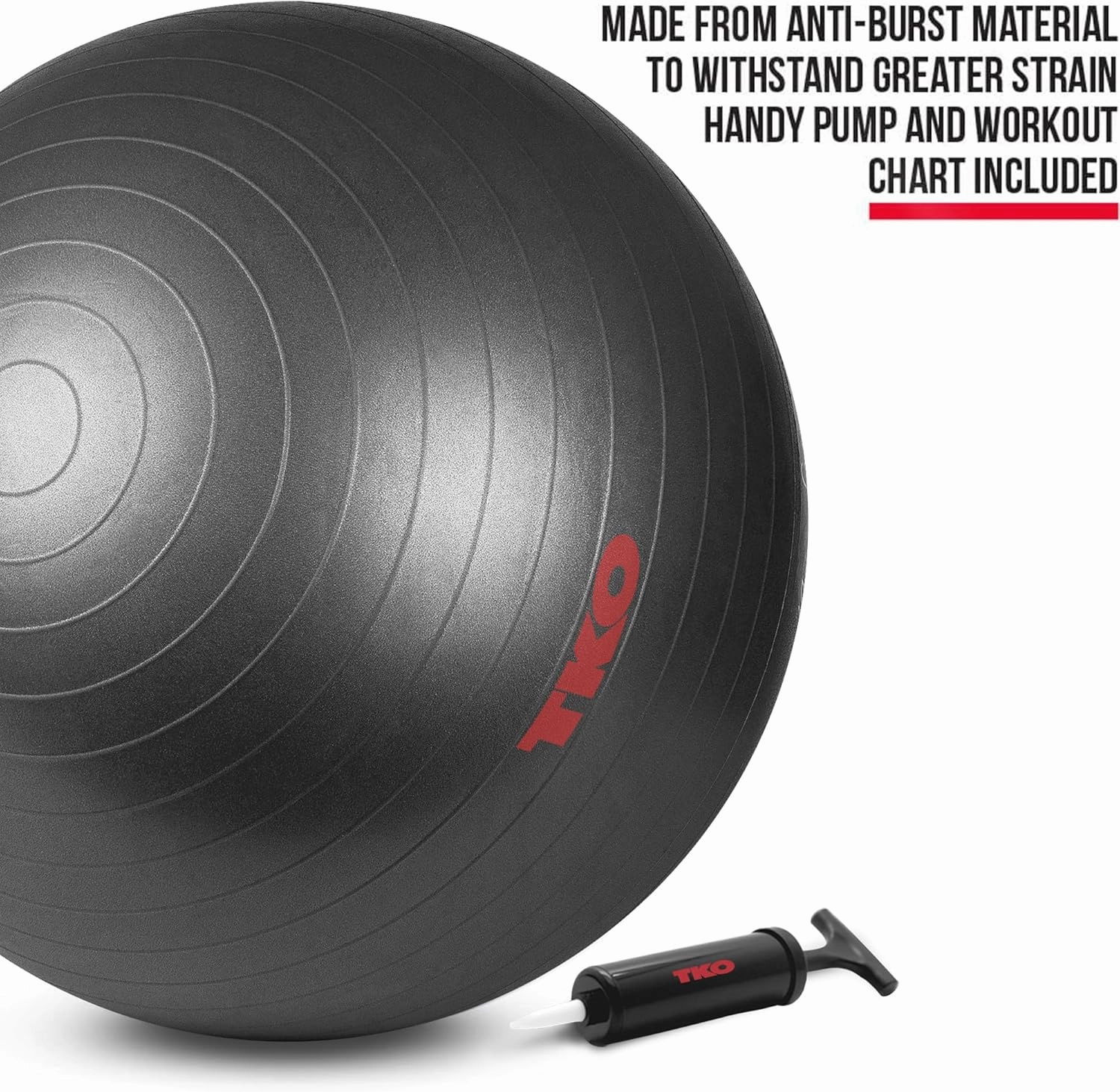 TKO Large Exercise Ball with Exercises & Pump - 65 or 74 cm Exercise Ball for Home Gym & Office Fitness - Professional-Grade Exercise Ball 65 or 75 cm for Stability, Balance & Core Strength