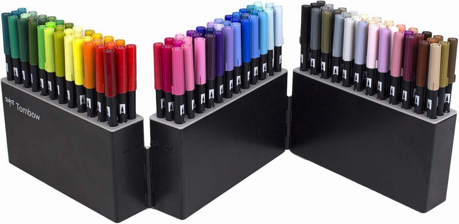 Tombow 56179 Dual Brush Pen Art Markers, 108 Color Set with Marker Case. Blendable, Brush and Fine Tip Markers with Marker Case