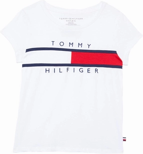 Tommy Hilfiger Girl's Short Sleeve T-shirt With Flag Logo, Cotton Blend Tee With Tagless Interior