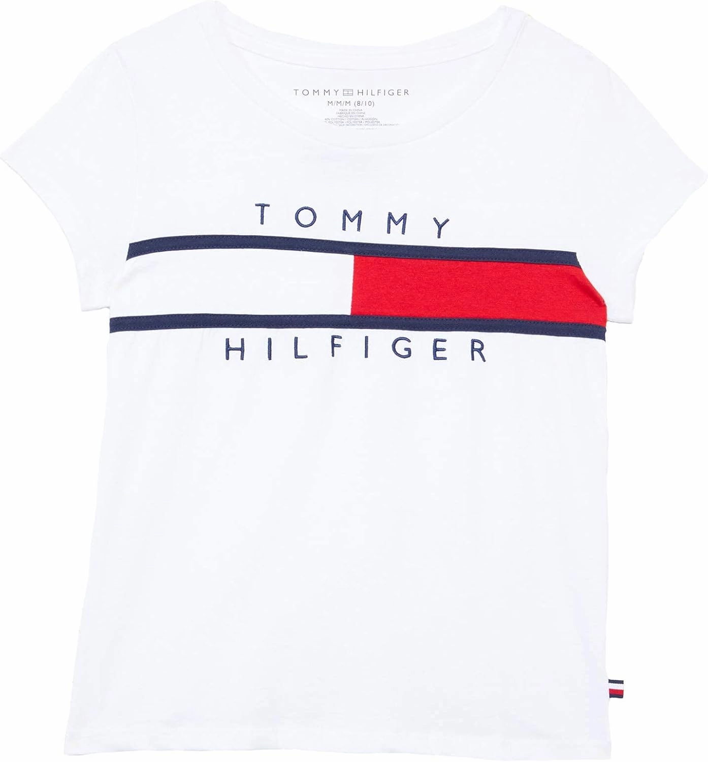 Tommy Hilfiger Girl's Short Sleeve T-shirt With Flag Logo, Cotton Blend Tee With Tagless Interior