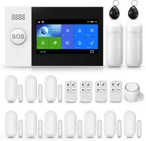 Touch Screen Alarm System for Whole House Security, WiFi Wireless Home Alarm 20 Piece Kit with Siren, PIR Motion Sensor, Remote Controls, Window/Door Sensor,Support SMS Push