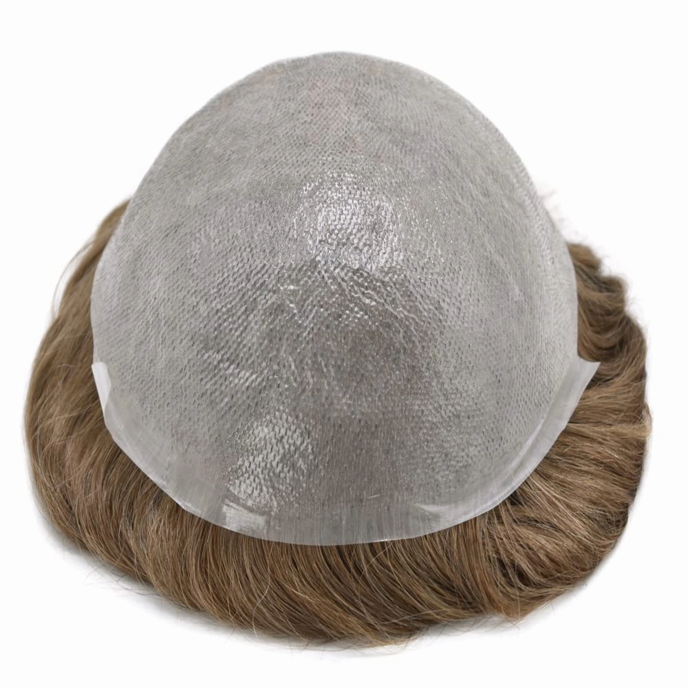 Toupee For Men Real Human Hair Men Toupee Hair Pieces For Men Thin Skin V-Looped Hair System For Men Natural Hairline Male Hair Prosthesis (8"x10"-90% Light to light medium density, #17 DARK ASH BLONDE)