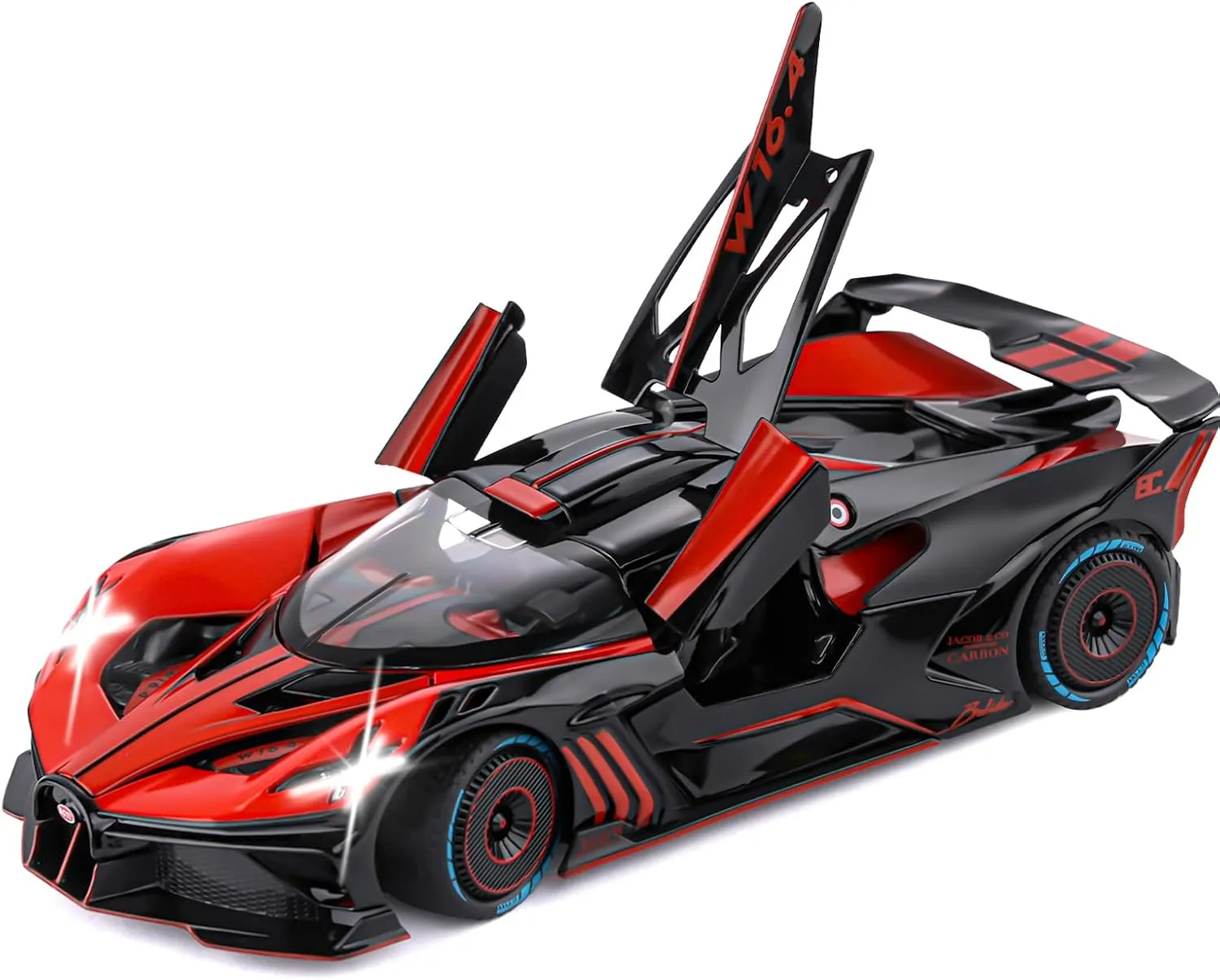 Toy Car Model for Bugatti Compatible with 1:24 Bugatti Bolide Alloy Diecast Car Toy with Lights and Music, Pull Back Car Toys for Kids Boys Girls Gift (Red)