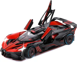 Toy Car Model for Bugatti Compatible with 1:24 Bugatti Bolide Alloy Diecast Car Toy with Lights and Music, Pull Back Car Toys for Kids Boys Girls Gift (Red)