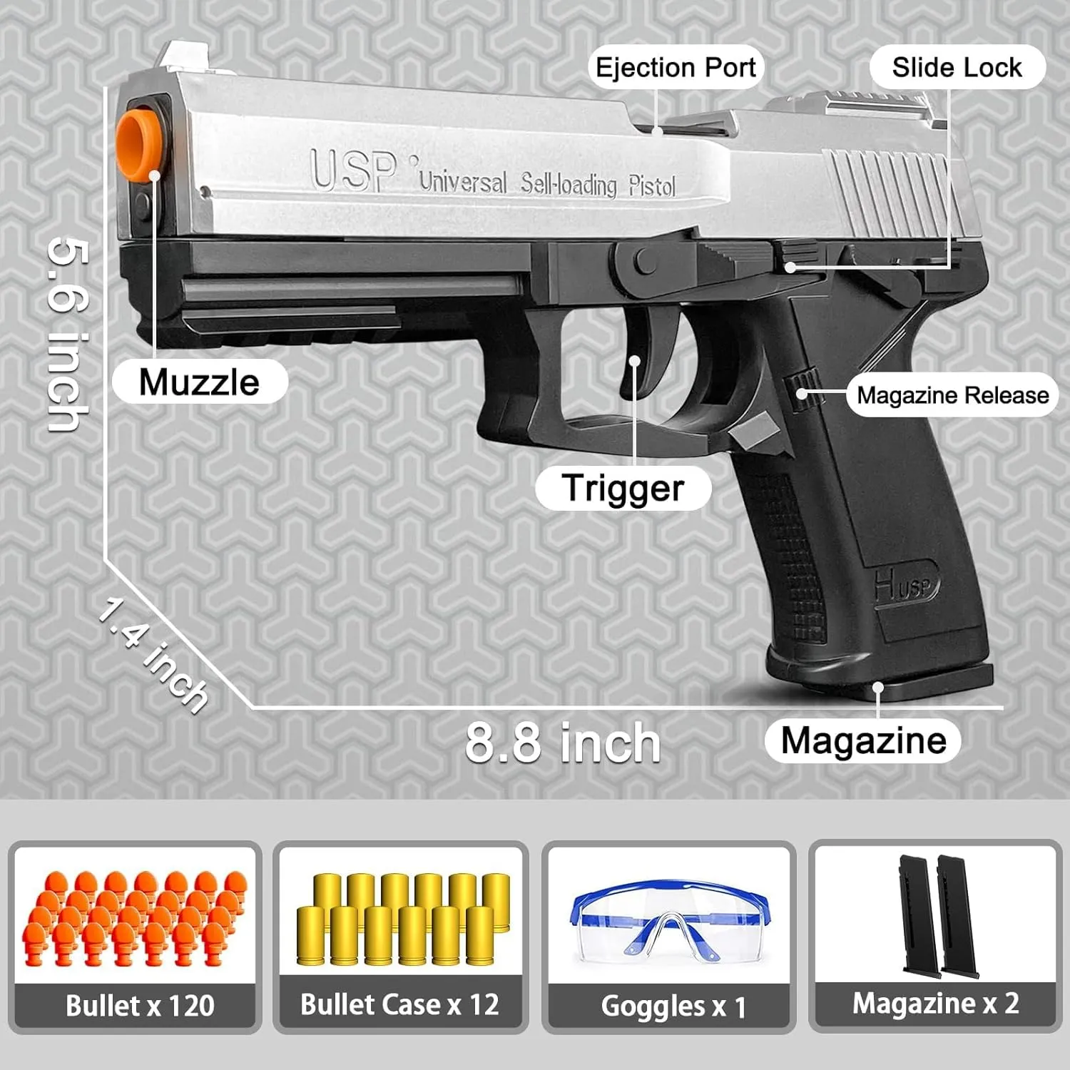 Toy Gun Automatic Reloading Rebound and Shell Ejecting Soft Foam Blaster with 3 Magazine and Goggles, Ideal for Shooting Games, Education Model Toy Pistol - Gift for Kids Boys Girls