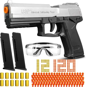 Toy Gun Automatic Reloading Rebound and Shell Ejecting Soft Foam Blaster with 3 Magazine and Goggles, Ideal for Shooting Games, Education Model Toy Pistol - Gift for Kids Boys Girls