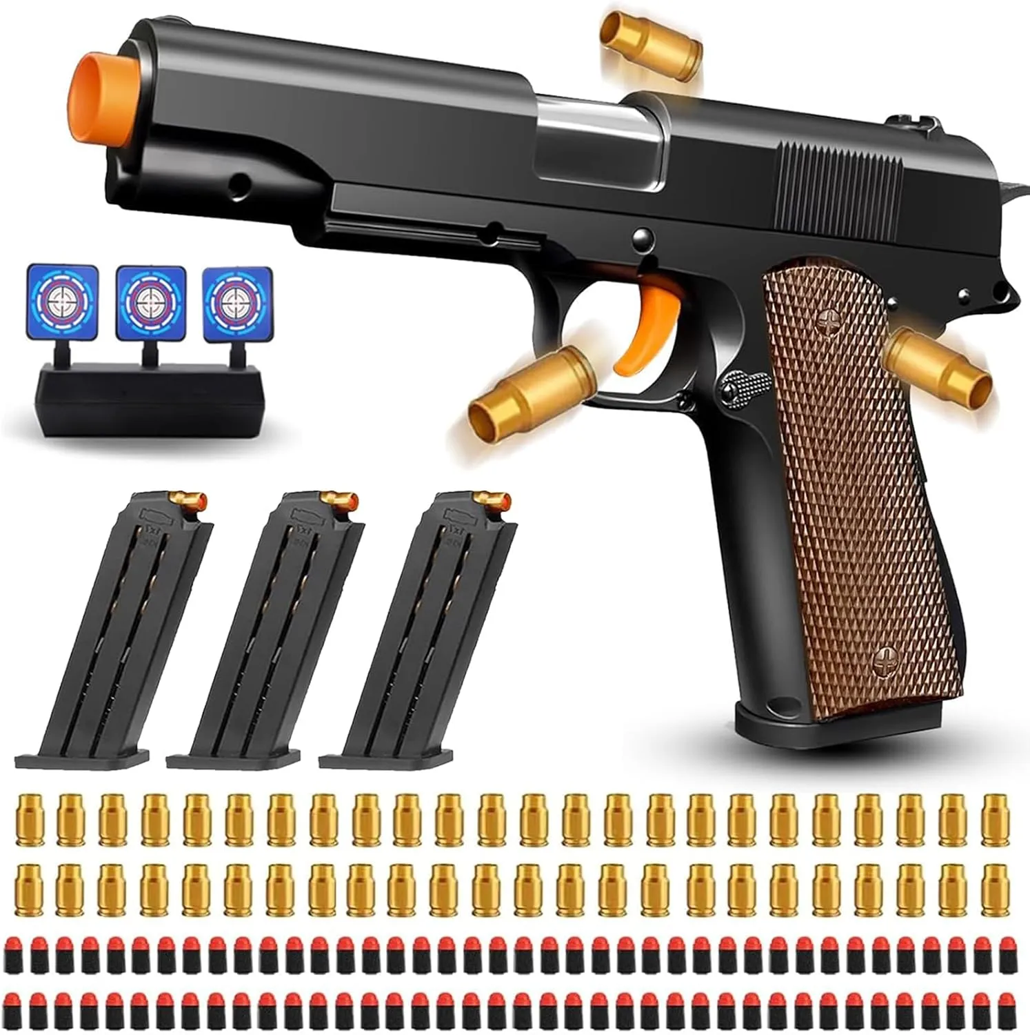 Toy Gun with Soft Bullets, Cool Shell Ejecting Toy Pistols for Boys, Shooting Game Educational Model Toys, Gifts for Kids (Brown)