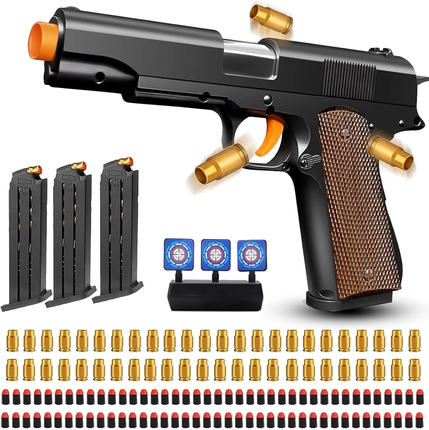 Toy Gun with Soft Bullets, Cool Shell Ejecting Toy Pistols for Boys, Shooting Game Educational Model Toys, Gifts for Kids (Brown)