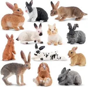 Toymany 12PCS Easter Bunny Figures Toys for Kids, Rabbit Figures Farm Animal Toy for Cake Toppers Party Favors for Toddlers