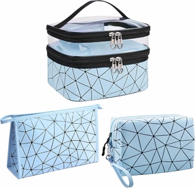 Travel Makeup Bag Organizer, Waterproofing Toiletry Bag Set, Skincare Bag with 2 Cosmetic Bags for Women(Blue)