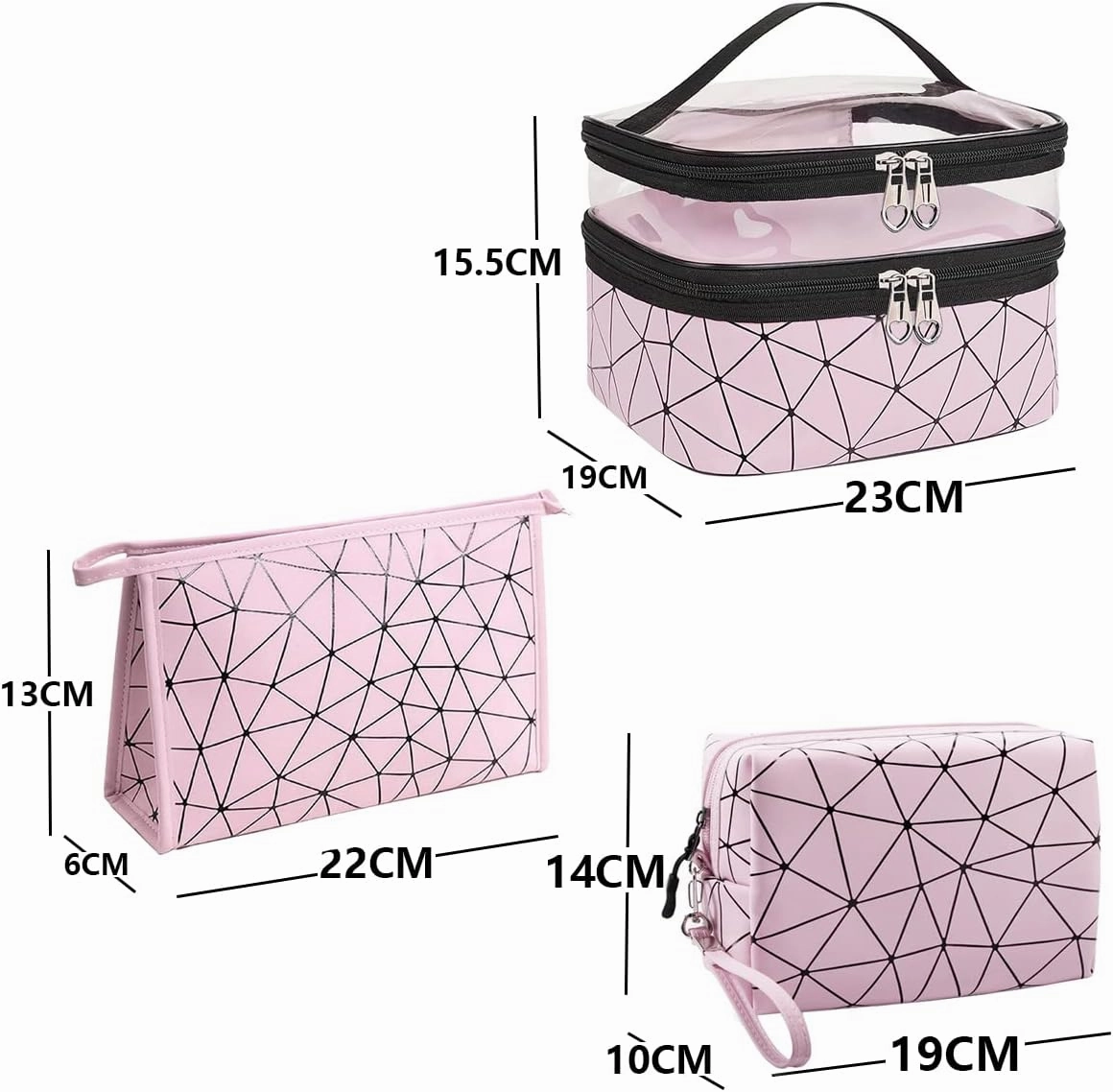 Travel Makeup Bag Organizer, Waterproofing Toiletry Bag Set, Skincare Bag with 2 Cosmetic Bags for Women, Pink Makeup Bag