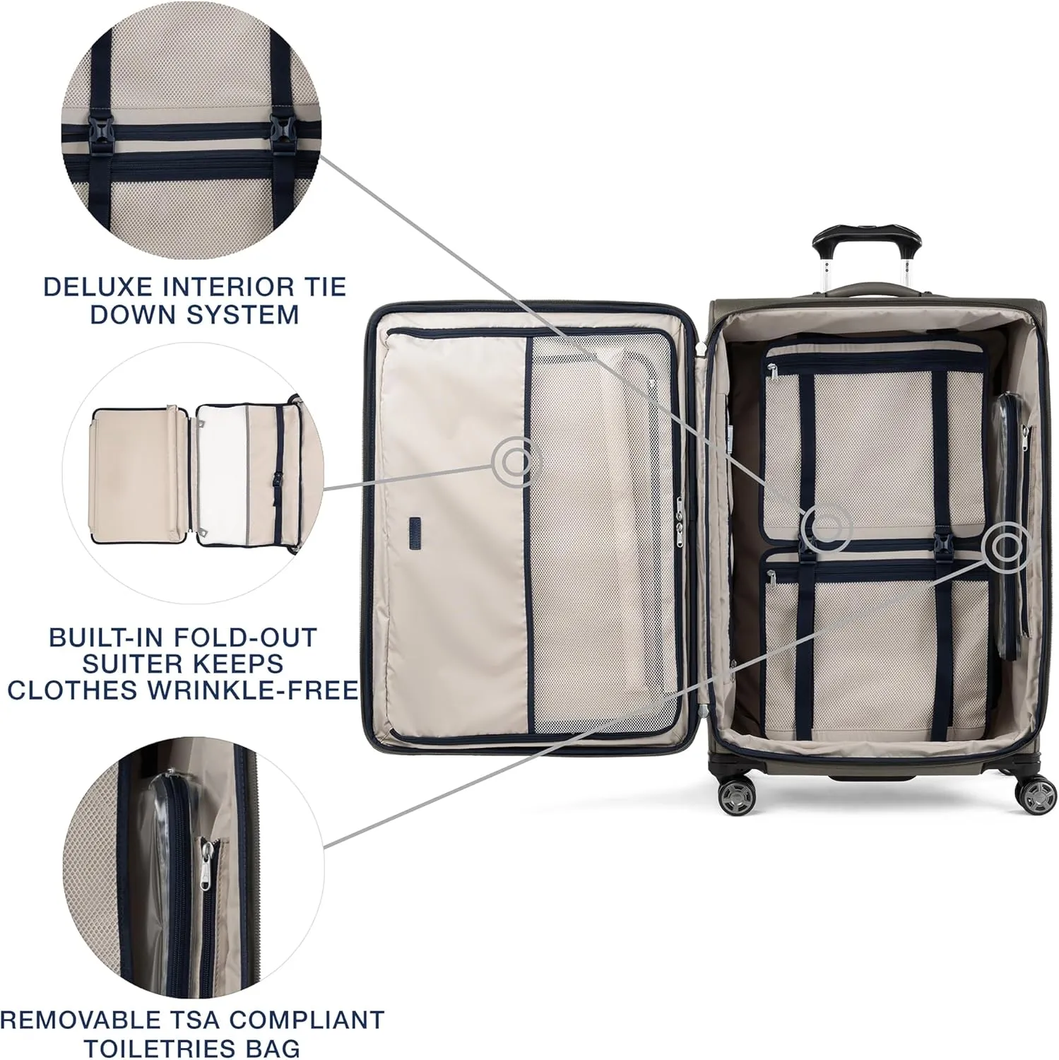 Travelpro Platinum Elite Softside Expandable Checked Luggage, 8 Wheel Spinner Large Suitcase, TSA Lock, Men and Women, Metallic Sand, Checked Large 29-Inch