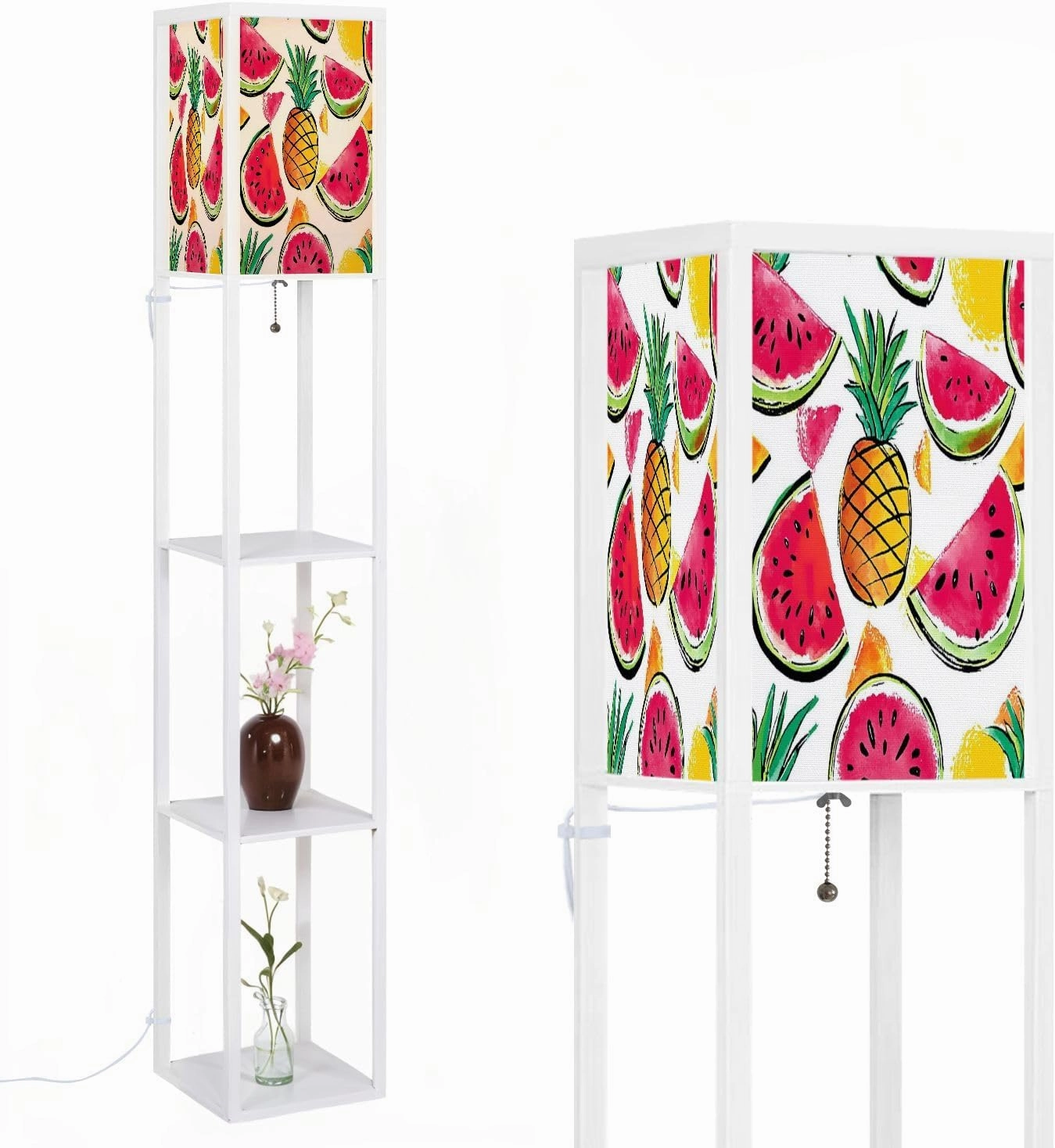 Tropics Funny Wallpapers Seamless Pattern Yellow Floor Lamps with Shelves, Modern Standing Lamp Narrow Corner Display Bookshelf Lamp for Living Room, Bedroom, Office Decor