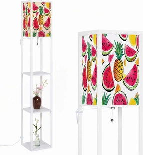 Tropics Funny Wallpapers Seamless Pattern Yellow Floor Lamps with Shelves, Modern Standing Lamp Narrow Corner Display Bookshelf Lamp for Living Room, Bedroom, Office Decor