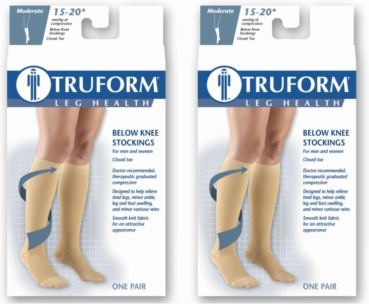 Truform 15-20 mmHg Compression Stockings for Men and Women, Knee High Length, Closed Toe, Beige, X-Large, 2 Count