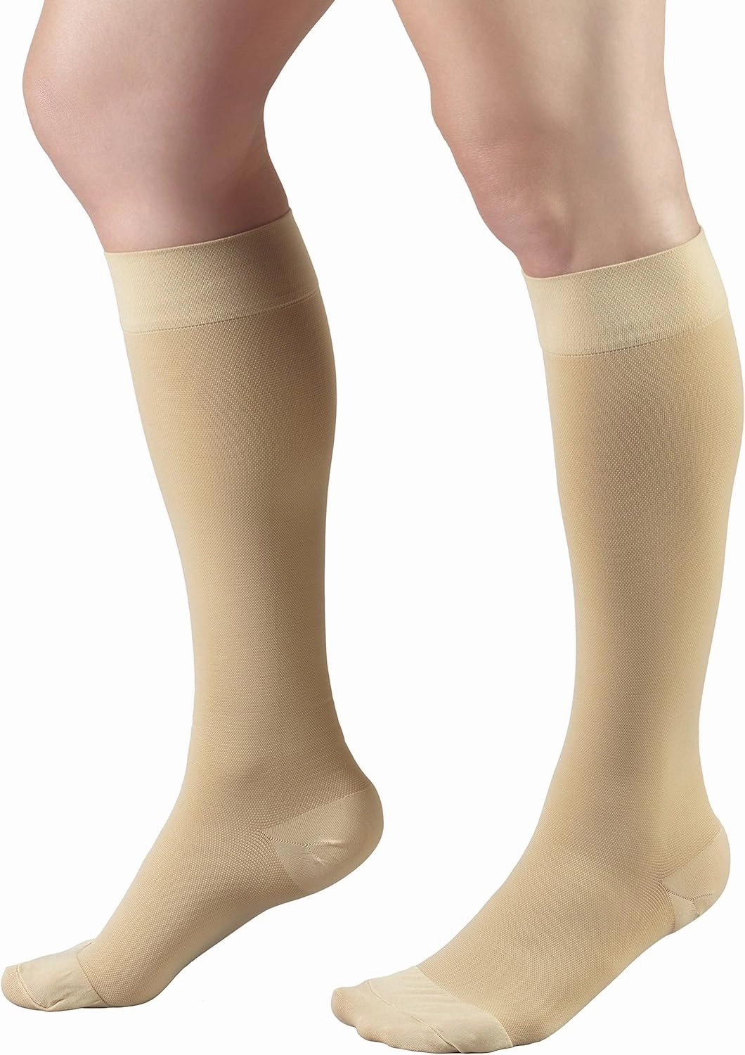 Truform 15-20 mmHg Compression Stockings for Men and Women, Knee High Length, Closed Toe, Beige, X-Large, 2 Count