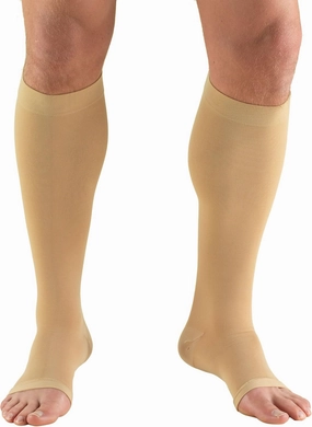 Truform 20-30 mmHg Compression Stocking for Men and Women, Knee High Length, Open Toe, Beige, 2X-Large