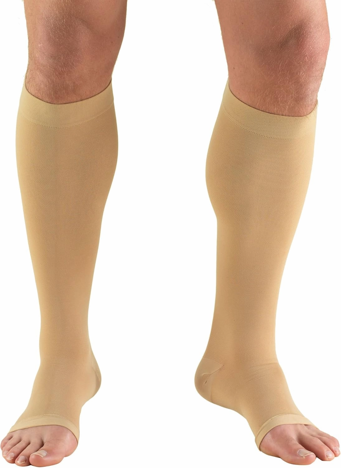 Truform 20-30 mmHg Compression Stocking for Men and Women, Knee High Length, Open Toe, Beige, 2X-Large