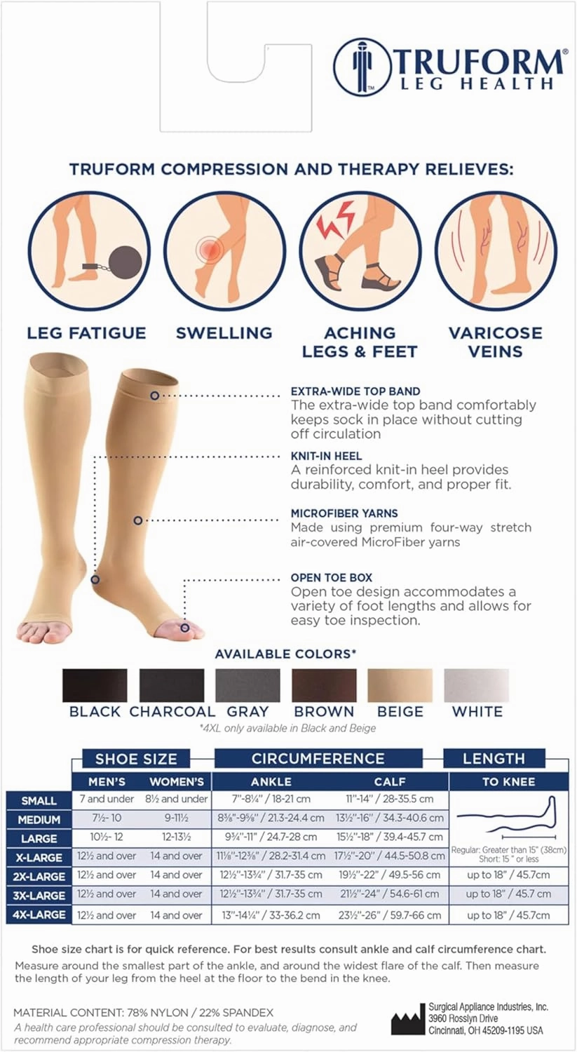Truform 20-30 mmHg Compression Stocking for Men and Women, Knee High Length, Open Toe, Beige, 2X-Large