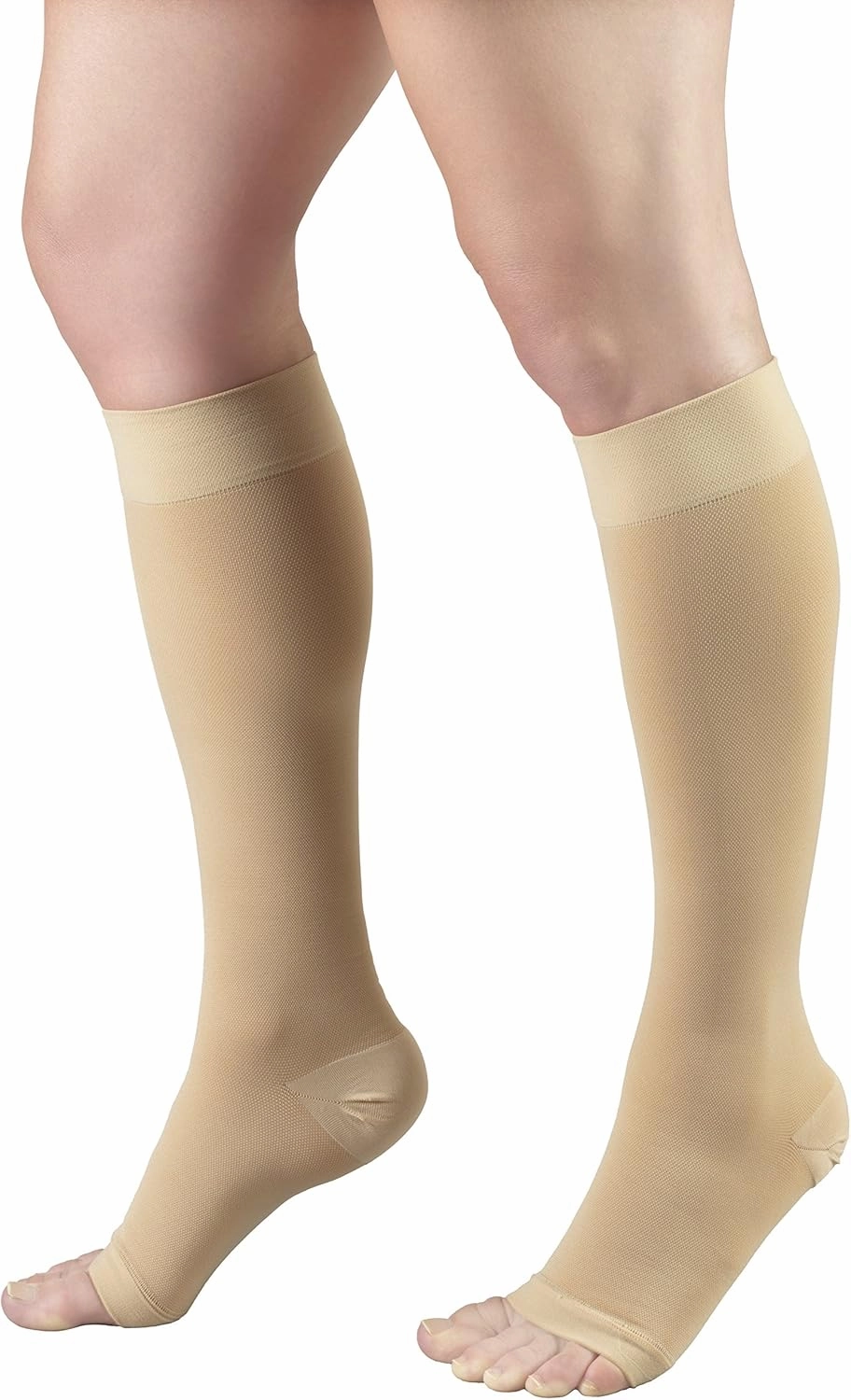 Truform 20-30 mmHg Compression Stocking for Men and Women, Knee High Length, Open Toe, Beige, 2X-Large