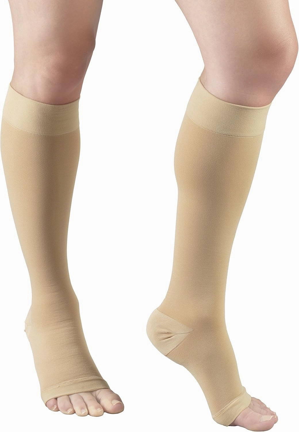 Truform 20-30 mmHg Compression Stocking for Men and Women, Knee High Length, Open Toe, Beige, 2X-Large