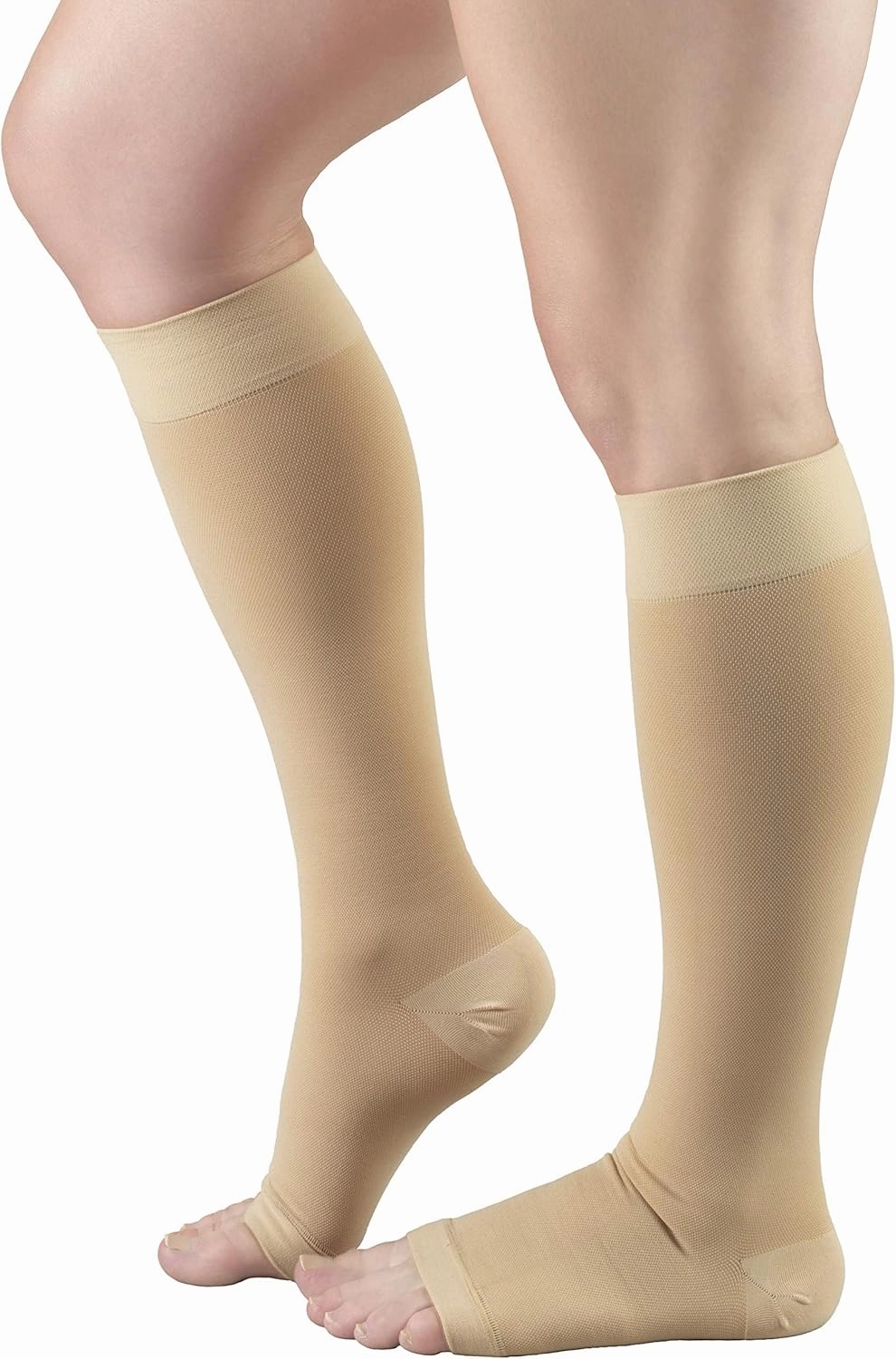 Truform 20-30 mmHg Compression Stocking for Men and Women, Knee High Length, Open Toe, Beige, 2X-Large