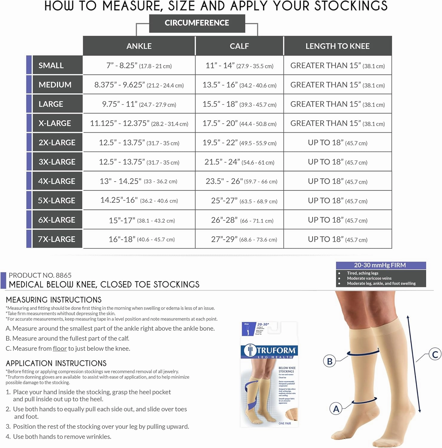 Truform 20-30 mmHg Compression Stockings for Men and Women, Knee High Length, Closed Toe, Beige, X-Large