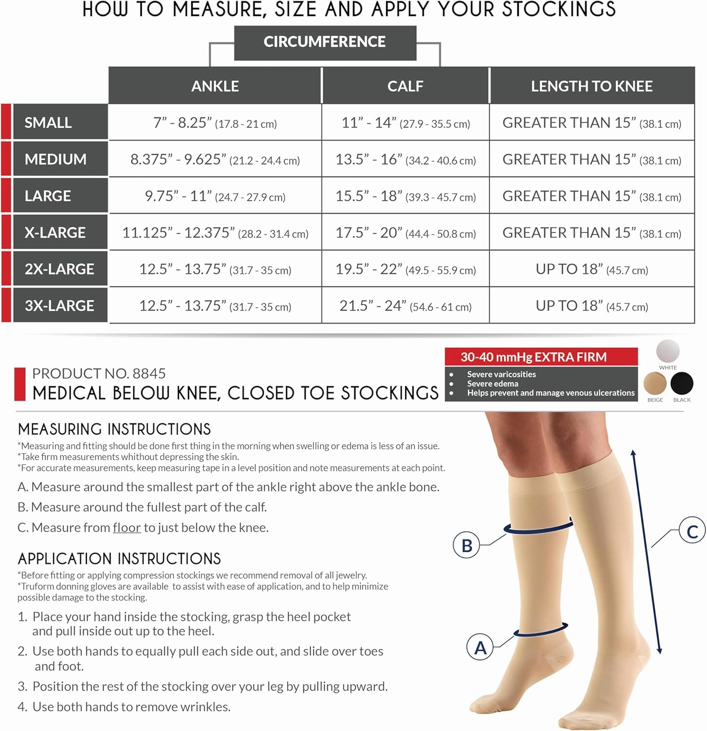 Truform 30-40 mmHg Compression Stockings for Men and Women, Knee High Length, Closed Toe, Beige, Large