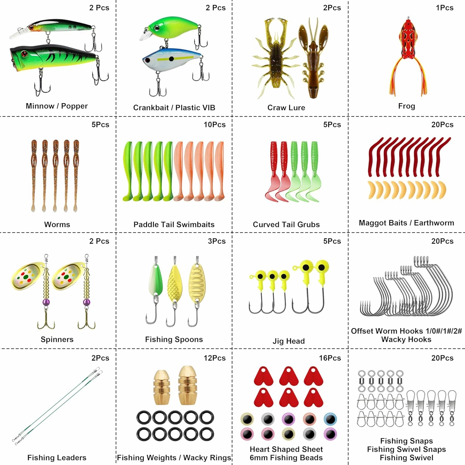 TRUSCEND Widely Used Fishing Tackle & Accessories Kit, Fishing Tackle Box with Tackle Included, Fishing Sinker Weight Hook Swivels Snap Leader Lures, Giftable Beginner Fishing Lures/Gear Set