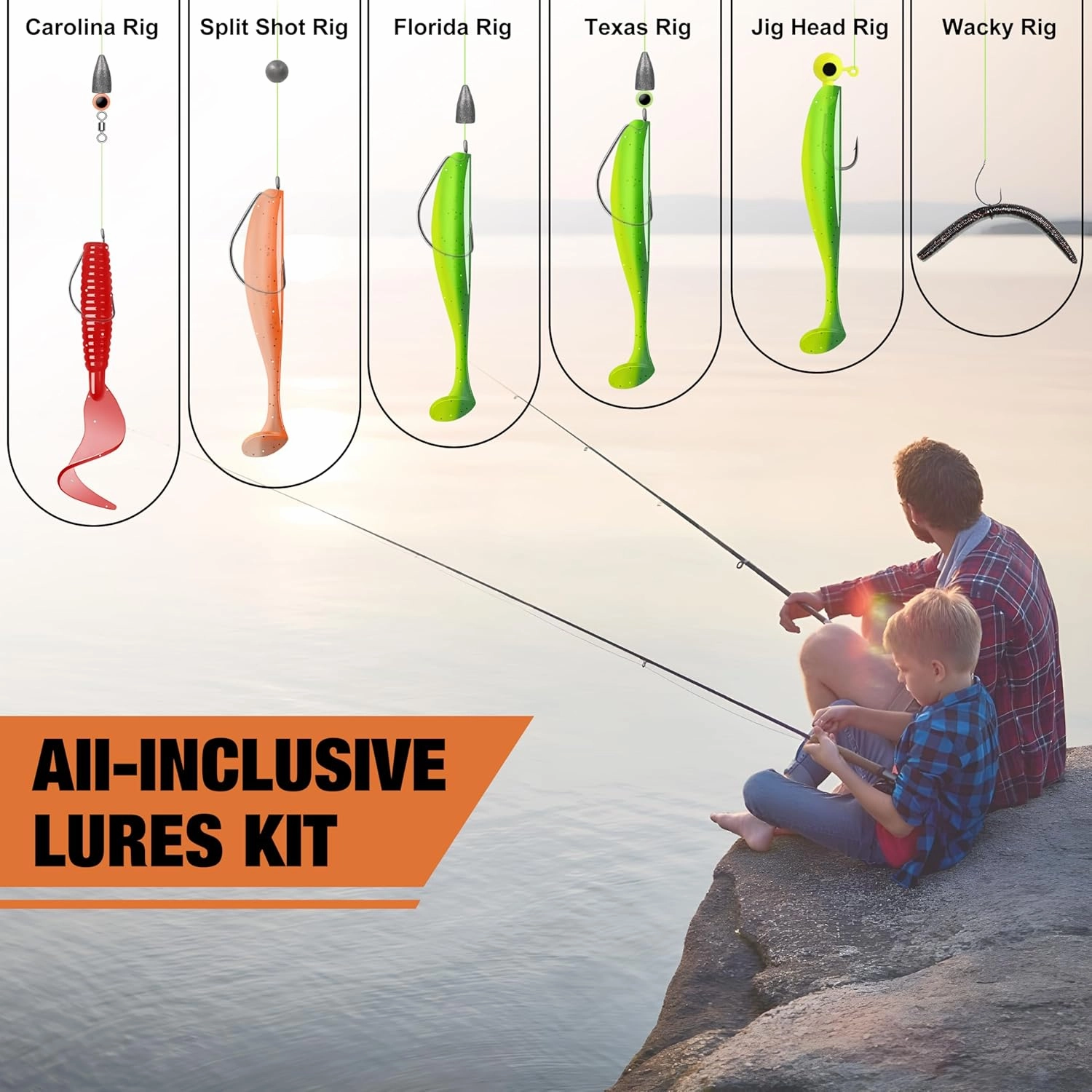 TRUSCEND Widely Used Fishing Tackle & Accessories Kit, Fishing Tackle Box with Tackle Included, Fishing Sinker Weight Hook Swivels Snap Leader Lures, Giftable Beginner Fishing Lures/Gear Set