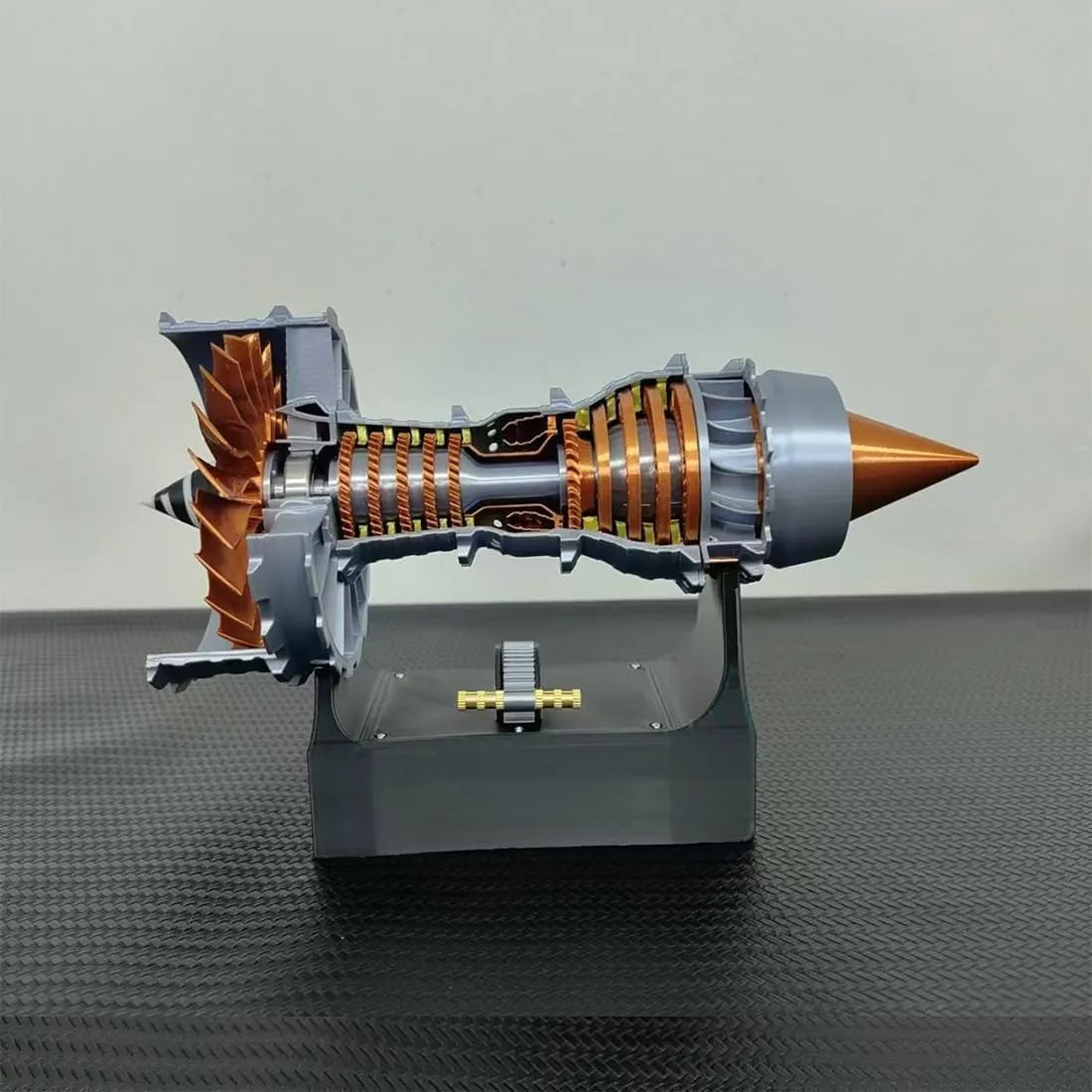 Turbofan Engine Model DIY TR900 Simulated Functional Turbofan Aircraft Engine Model Kit with Blue LED Light (Rechargeable Version/50 PCS/Brass Color)