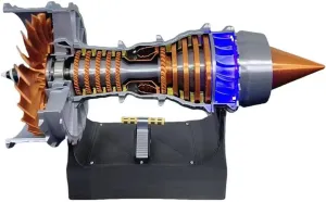 Turbofan Engine Model DIY TR900 Simulated Functional Turbofan Aircraft Engine Model Kit with Blue LED Light (Rechargeable Version/50 PCS/Brass Color)