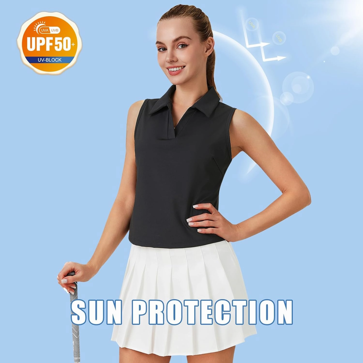 Turnhier Womens Sleeveless Golf Polo Shirts Quick Dry Collared V Neck Tennis Athletic Tank Tops