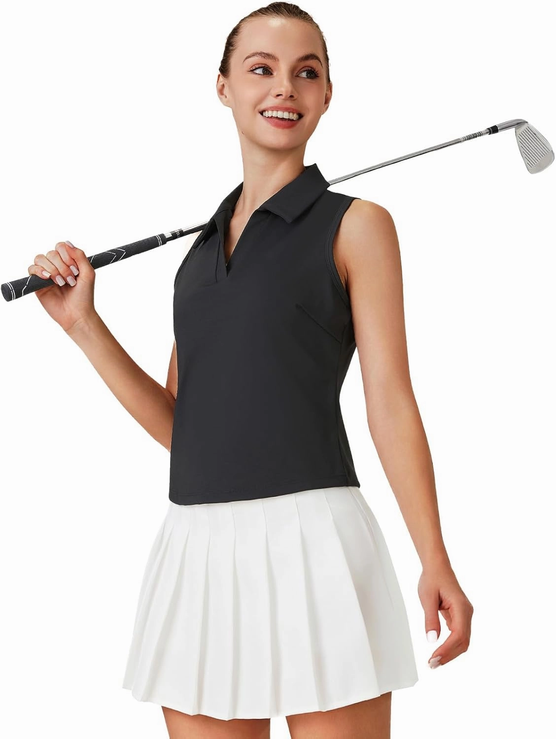 Turnhier Womens Sleeveless Golf Polo Shirts Quick Dry Collared V Neck Tennis Athletic Tank Tops