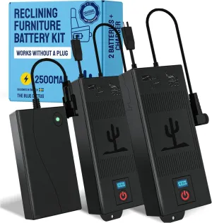 Two Universal Battery Packs for Reclining Furniture with LCD Display - Wireless 2500mAh Rechargeable Battery Packs with One Charger and Power Cord Combo