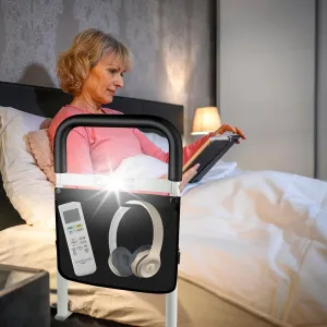 UHdod Bed Rails for Elderly Adults Safety with Motion Light Storage Pocket, Adjustable Heights Bed Cane Stable, Bedside Assist Bar Protects Seniors from Falling, Bed Assist Rails Fits Any Bed