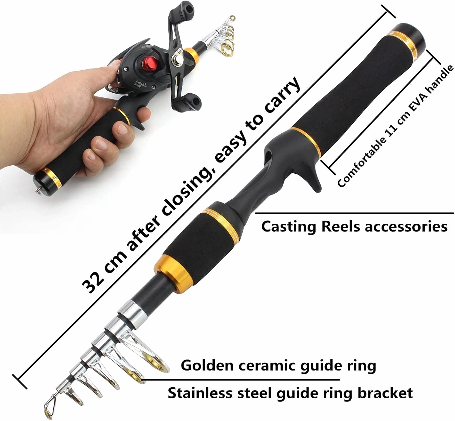 Ultra-Short High-Carbon Fishing Rod Reel Bait Set, Portable Cast Rod Set with Bag Fishing Gear, Telescopic Trout Rod, Beginner Fishing Tool, Casting Combo 1.65m ZYHYD