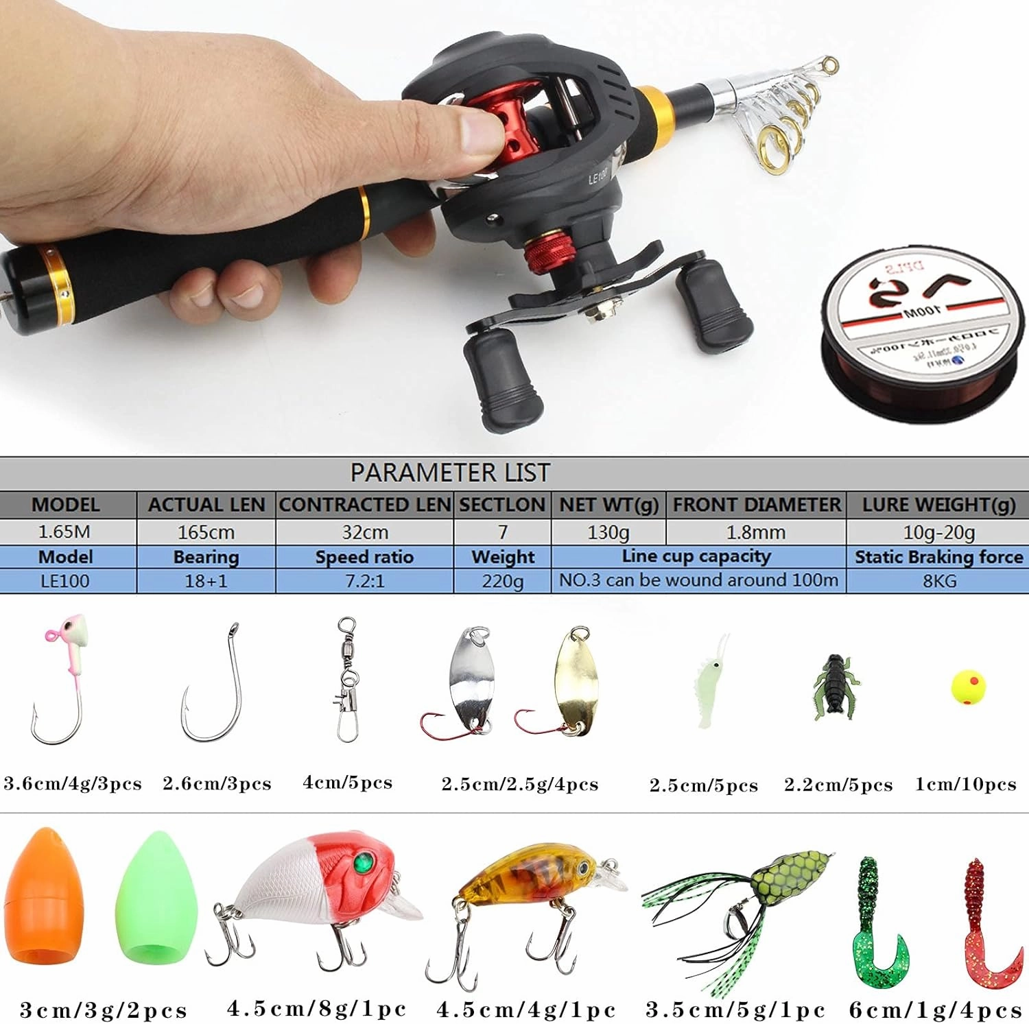 Ultra-Short High-Carbon Fishing Rod Reel Bait Set, Portable Cast Rod Set with Bag Fishing Gear, Telescopic Trout Rod, Beginner Fishing Tool, Casting Combo 1.65m ZYHYD