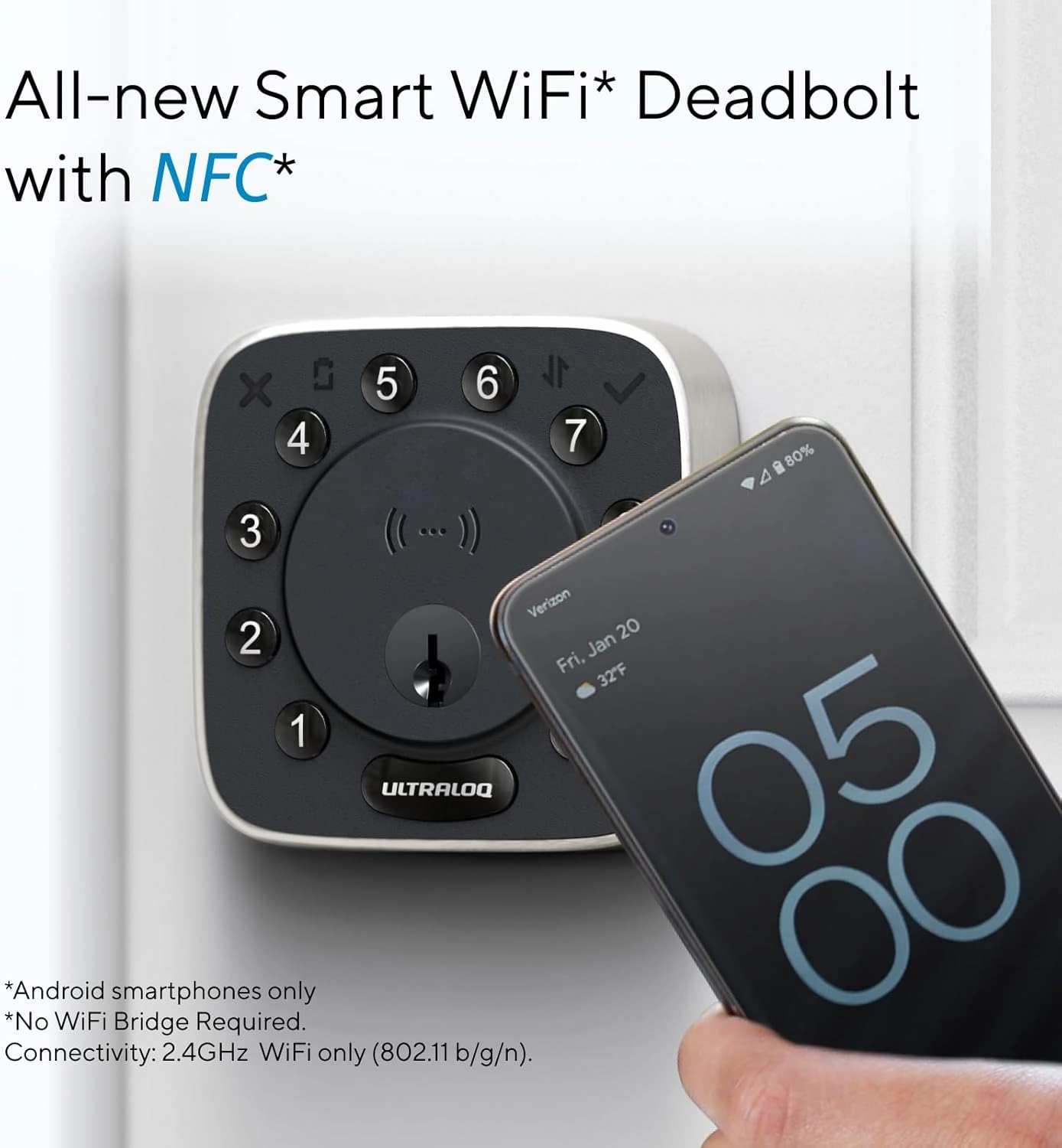 ULTRALOQ 2025 Upgrade Bolt NFC Smart Door Lock, Built-in WiFi Deadbolt 6-in-1 Keypad Keyless Entry Door Lock & Door Sensor,Auto Unlock,IP65 Waterproof,Easy Installation,BHMA Grade AAA