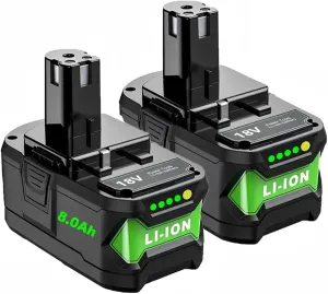 Upgrade 8000mAh High Capacity Replacement for Ryobi 18V Battery P108 P104 P105 P102 P103 P122 P109 Li-ION Compatible with Ryobi 18V ONE  System Cordless Power Tools and Charger,2Pack