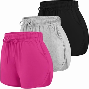 URATOT 3 Packs Women Sport Shorts Cotton Yoga Running Workout Shorts Summer Athletic Pant with Drawstring and Pockets